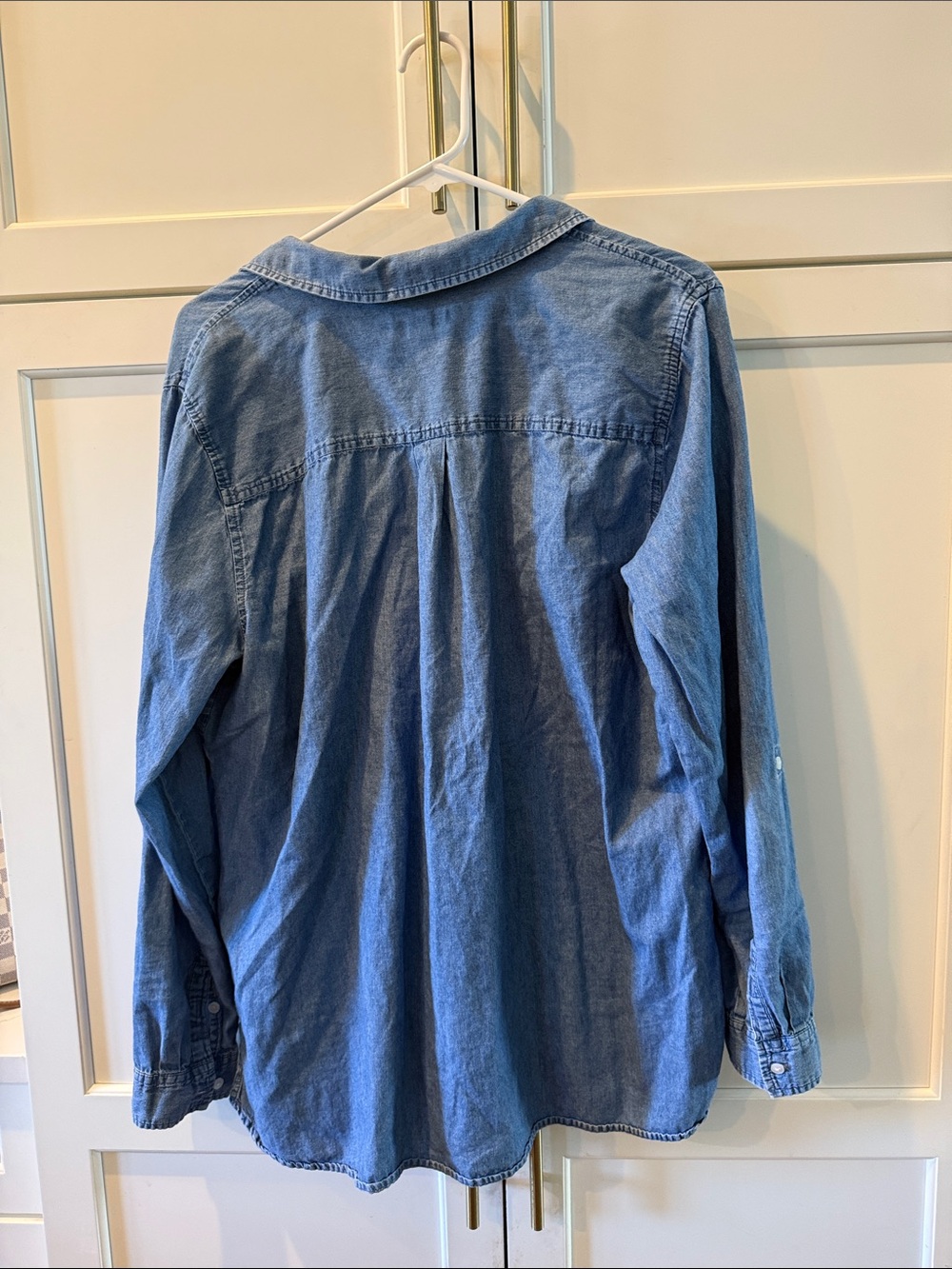 Cotton Chambray Button Pullover Shirt - Blue XL - Picture 2 of 6